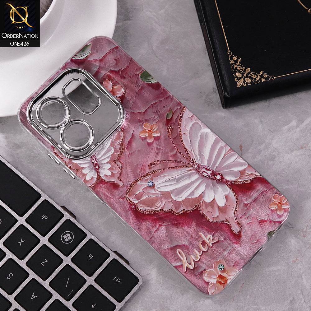 Infinix Smart 9 HD Cover - Design 4 - New Silver-Plated Floral and Butterfly Design Soft Case With Camera Protection - Futurestore.pk