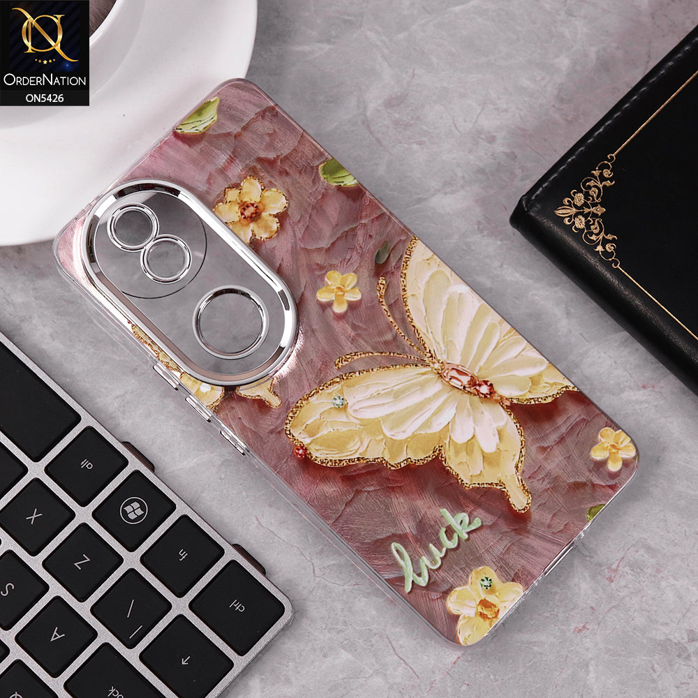 Vivo V50 Cover - Design 3 - New Silver-Plated Floral and Butterfly Design Soft Case With Camera Protection
