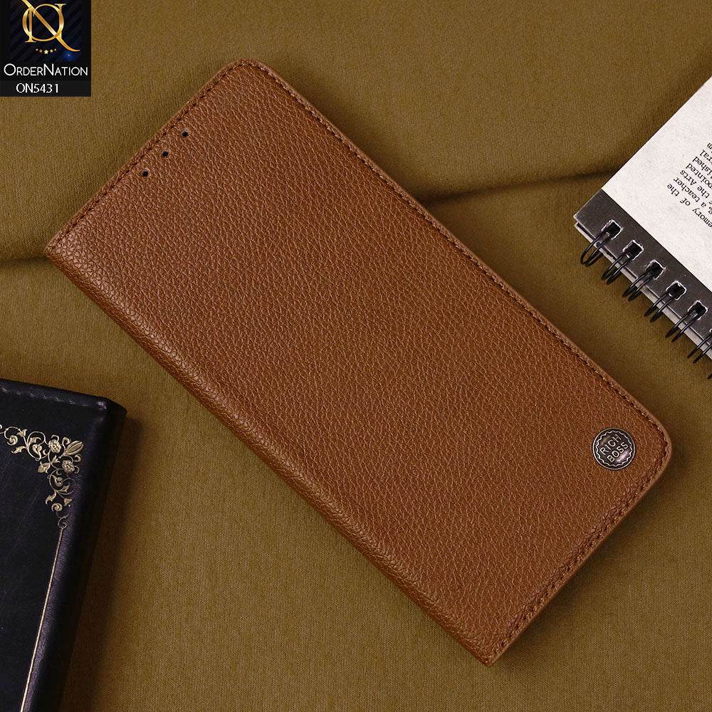 iPhone 13 Cover - Brown - Premium Leather Rich Boss Megantic Flip Book Covers With Card Holding Option - Futurestore.pk