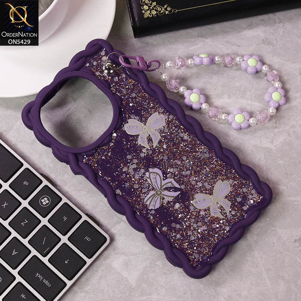 Infinix Smart 9 HD Cover - Purple - New Braid Style Borders Butterfly Shiny Glitter Soft Case With Beads Bracelet Holder (Glitter Does Not Move) - Futurestore.pk