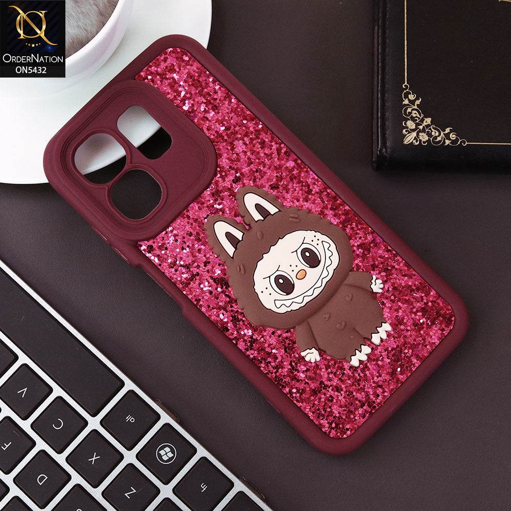 Infinix Smart 9 HD Cover - Maroon - Cute 3D Cartoon Soft Glitter Case - Futurestore.pk