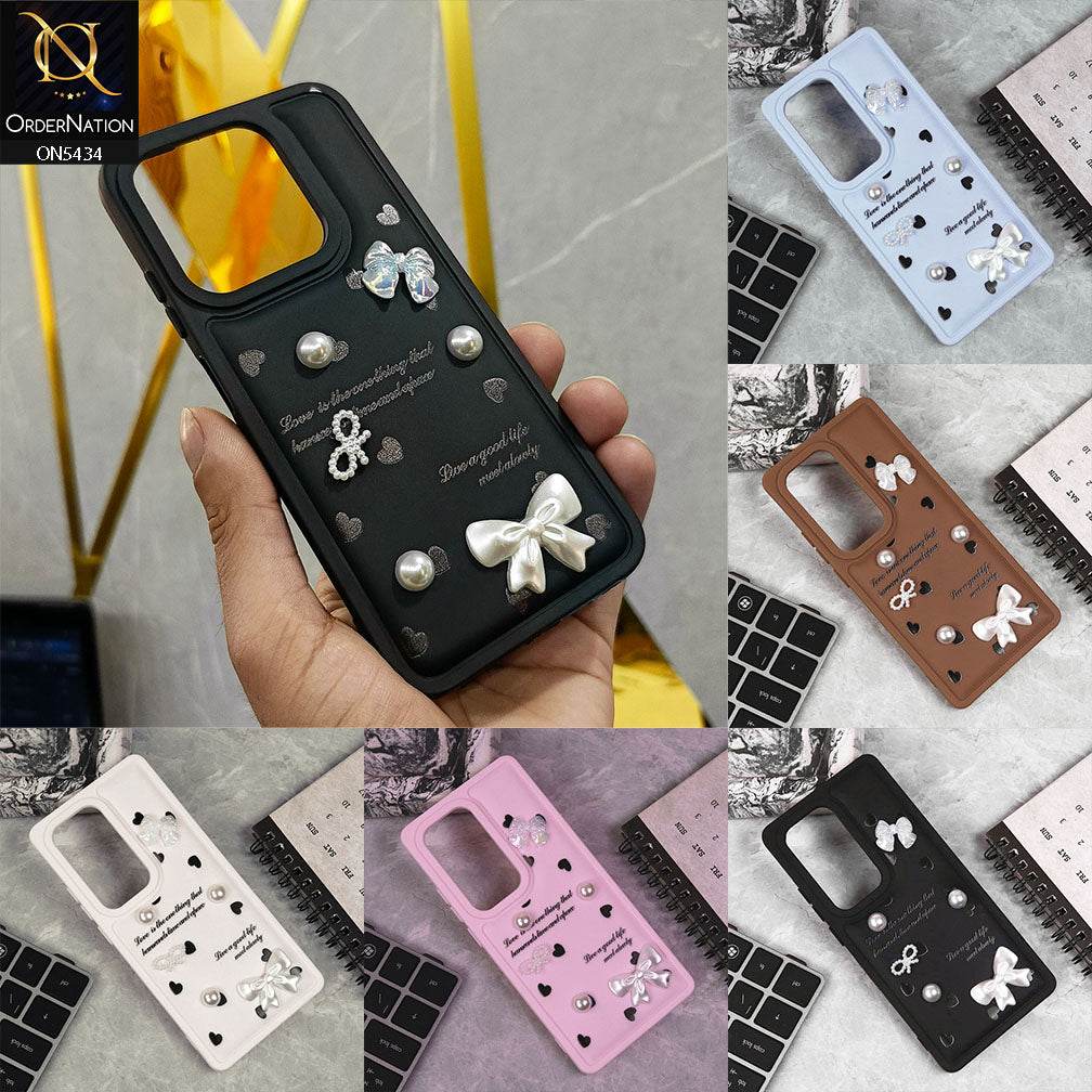 Infinix Smart 9 HD Cover - Off White - New Soft Silicone Case With Cute 3D Pearl Bow Knots Soft Borders Case - Futurestore.pk