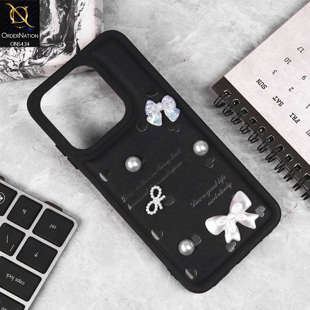 Infinix Smart 9 HD Cover - Black - New Soft Silicone Case With Cute 3D Pearl Bow Knots Soft Borders Case - Futurestore.pk