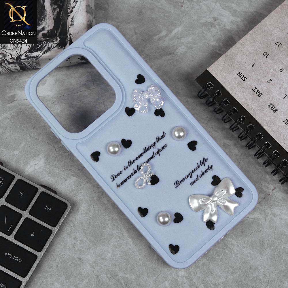 Infinix Smart 9 HD Cover - Blue - New Soft Silicone Case With Cute 3D Pearl Bow Knots Soft Borders Case - Futurestore.pk