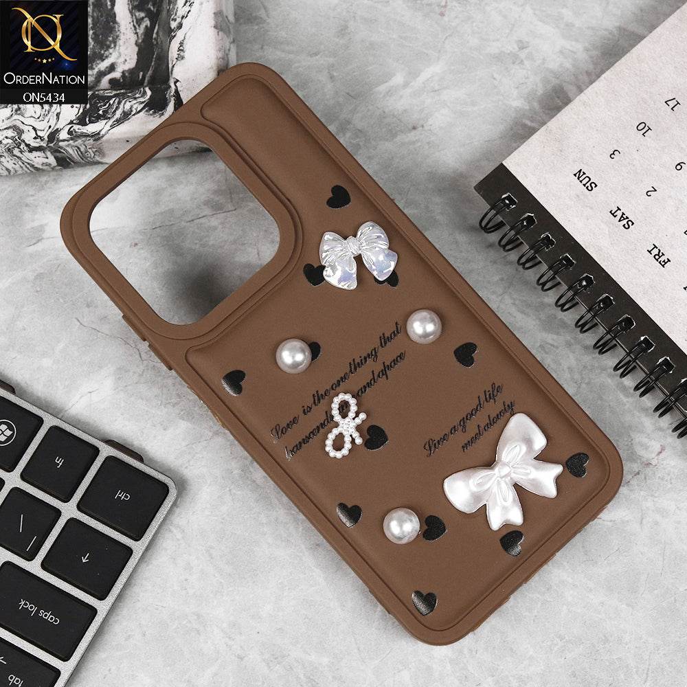 Infinix Smart 9 HD Cover - Brown - New Soft Silicone Case With Cute 3D Pearl Bow Knots Soft Borders Case - Futurestore.pk