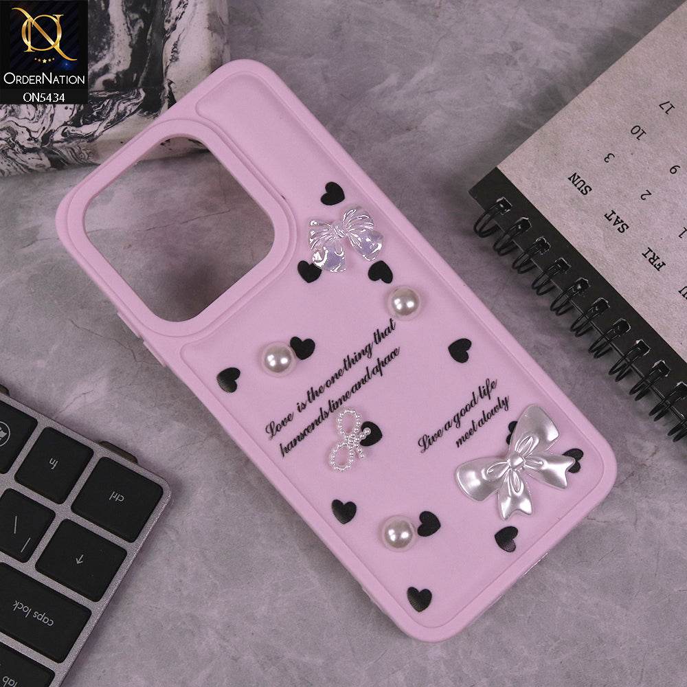 Infinix Smart 9 HD Cover - Pink - New Soft Silicone Case With Cute 3D Pearl Bow Knots Soft Borders Case - Futurestore.pk