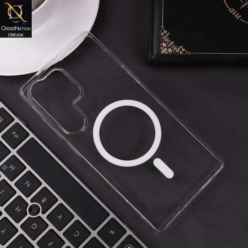 Samsung Galaxy S25 Ultra Cover - White - Ultra Thin HD Clear Hard PC Magsafe Case Magnetic Transparent Back Cover