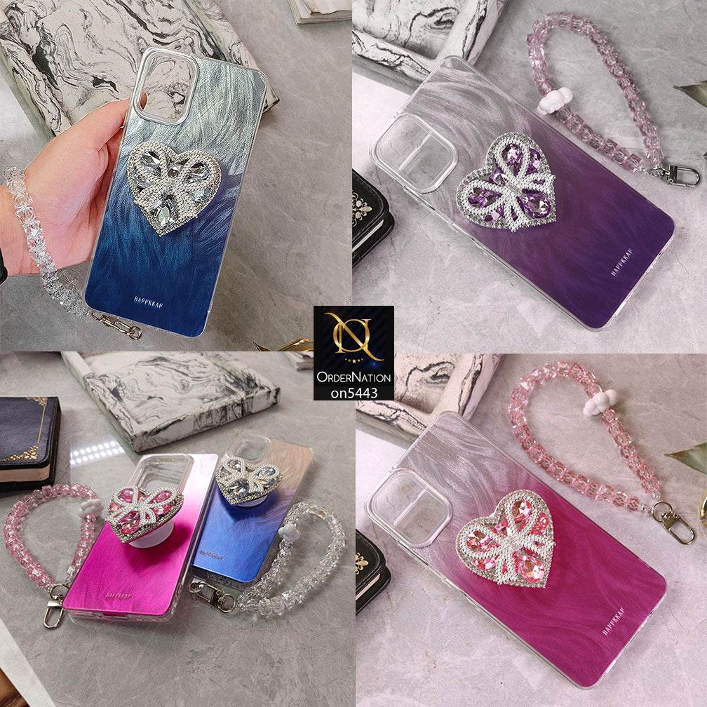 Infinix Note 50 4G Cover - Purple - 3D Diamond Heart Case Bracelet Chain With Kickstand Phone Holder - Futurestore.pk