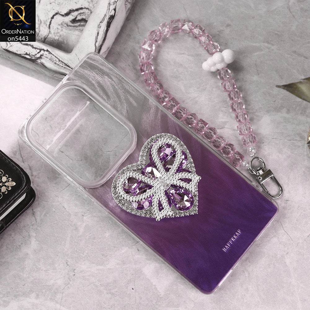 Infinix Note 50 4G Cover - Purple - 3D Diamond Heart Case Bracelet Chain With Kickstand Phone Holder - Futurestore.pk