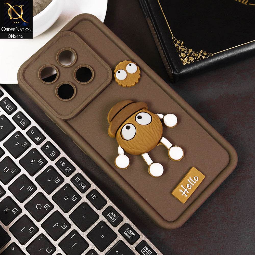 Tecno Spark 30 Pro Cover - Brown - Cute 3D Cartoon Soft Case - Futurestore.pk