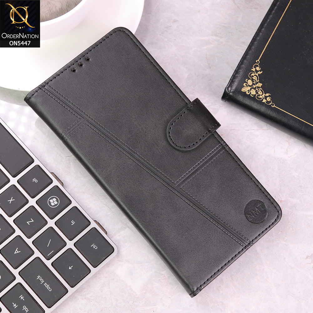 Tecno Camon 19 Pro Cover - Black - Premium Leather Megantic Flip Book Covers With Card Holding Option