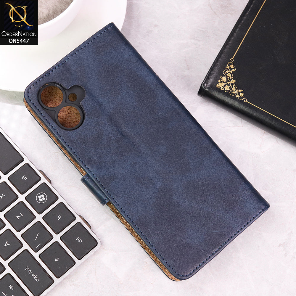 Tecno Camon 19 Cover - Blue - Premium Leather Megantic Flip Book Covers With Card Holding Option