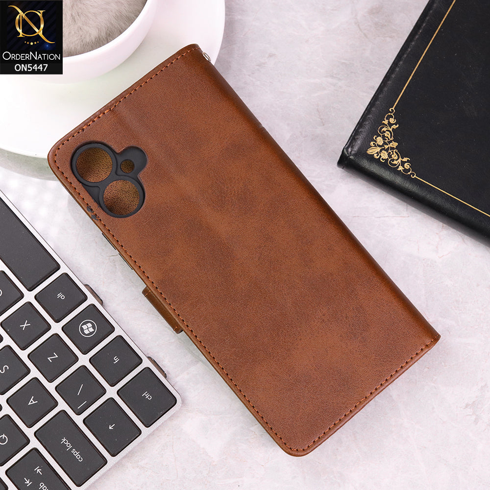 Tecno Camon 19 Pro Cover - Dark Brown - Premium Leather Megantic Flip Book Covers With Card Holding Option