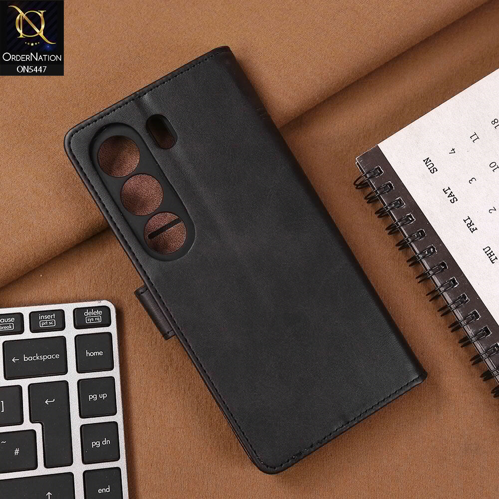 Tecno Camon 40 Pro Cover - Black - Premium Leather Megantic Flip Book Covers With Card Holding Option