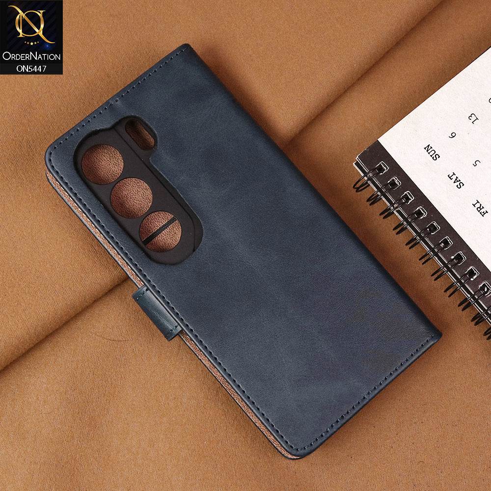 Tecno Camon 40 Pro Cover - Blue - Premium Leather Megantic Flip Book Covers With Card Holding Option - Futurestore.pk