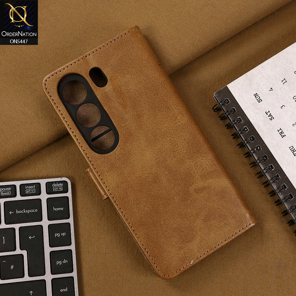 Tecno Camon 40 Pro Cover - Brown- Premium Leather Megantic Flip Book Covers With Card Holding Option