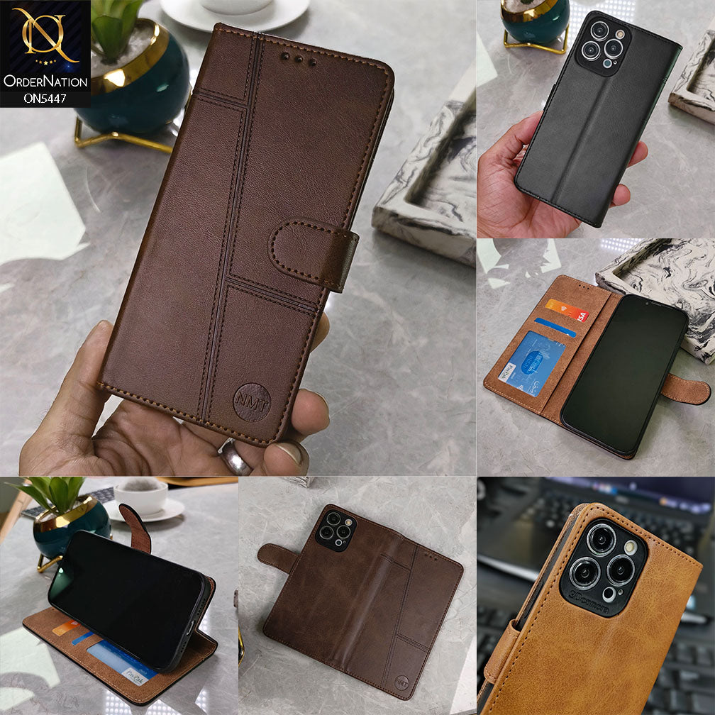 Infinix Hot 50 Pro Plus Cover - Dark Brown - Premium Leather Megantic Flip Book Covers With Card Holding Option