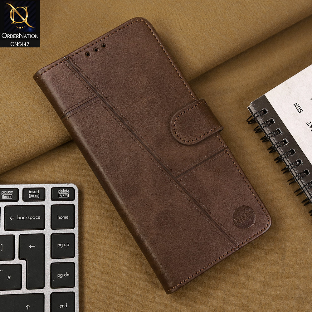 Vivo V40e Cover - Dark Brown - Premium Leather Megantic Flip Book Covers With Card Holding Option