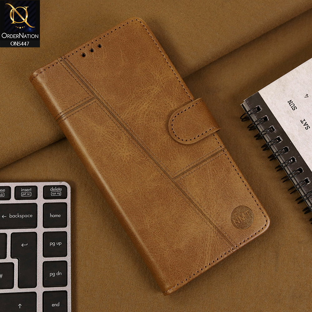 Infinix Note 40 Pro Cover - Light Brown - Premium Leather Megantic Flip Book Covers With Card Holding Option
