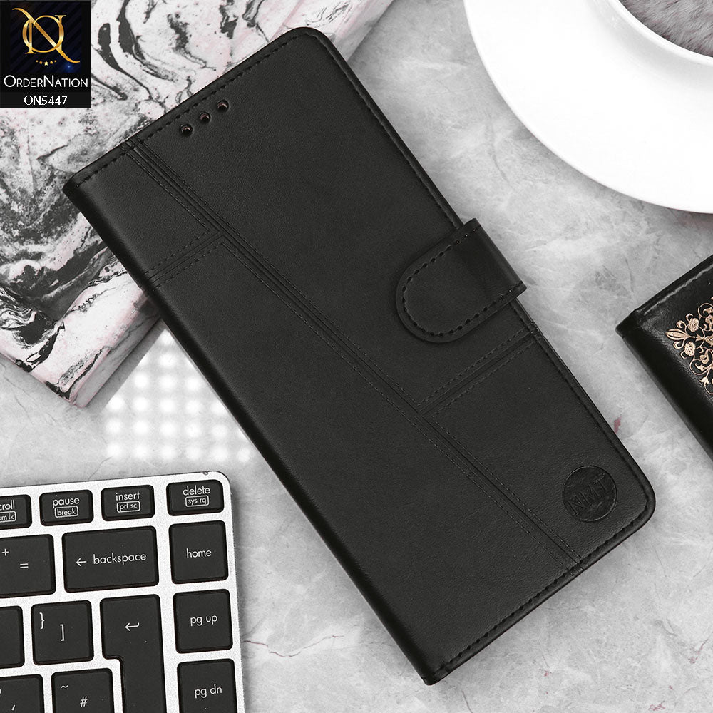 Vivo Y20a Cover - Black - Premium Leather Megantic Flip Book Covers With Card Holding Option