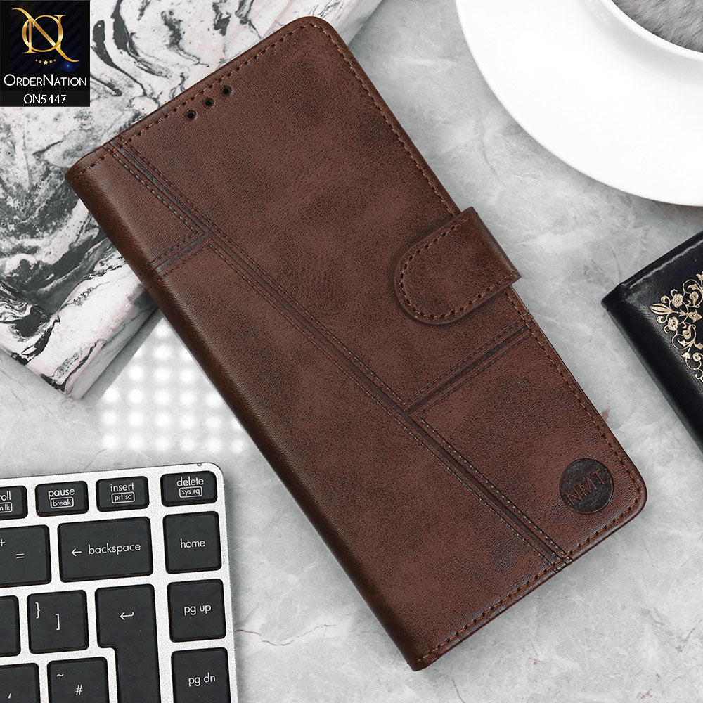 Vivo Y21 Cover - Dark Brown - Premium Leather Megantic Flip Book Covers With Card Holding Option