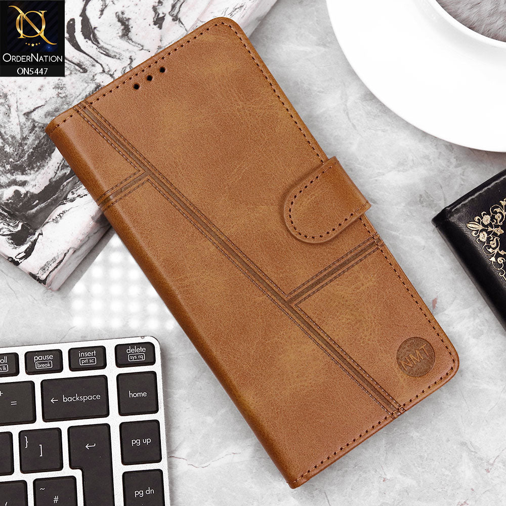 Infinix Hot 50 Pro Plus Cover - Light Brown - Premium Leather Megantic Flip Book Covers With Card Holding Option
