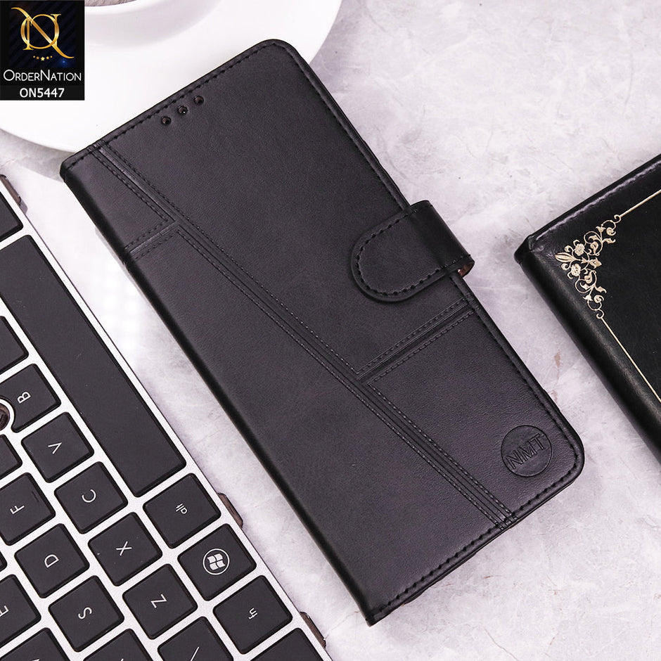 Infinix Smart 10 Plus Cover - Black - Premium Leather Megantic Flip Book Covers With Card Holding Option