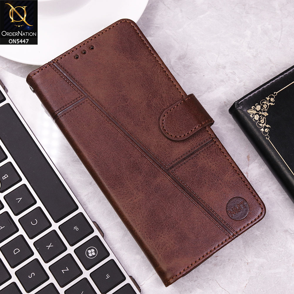 Infinix Smart 10 Plus Cover - Dark Brown - Premium Leather Megantic Flip Book Covers With Card Holding Option