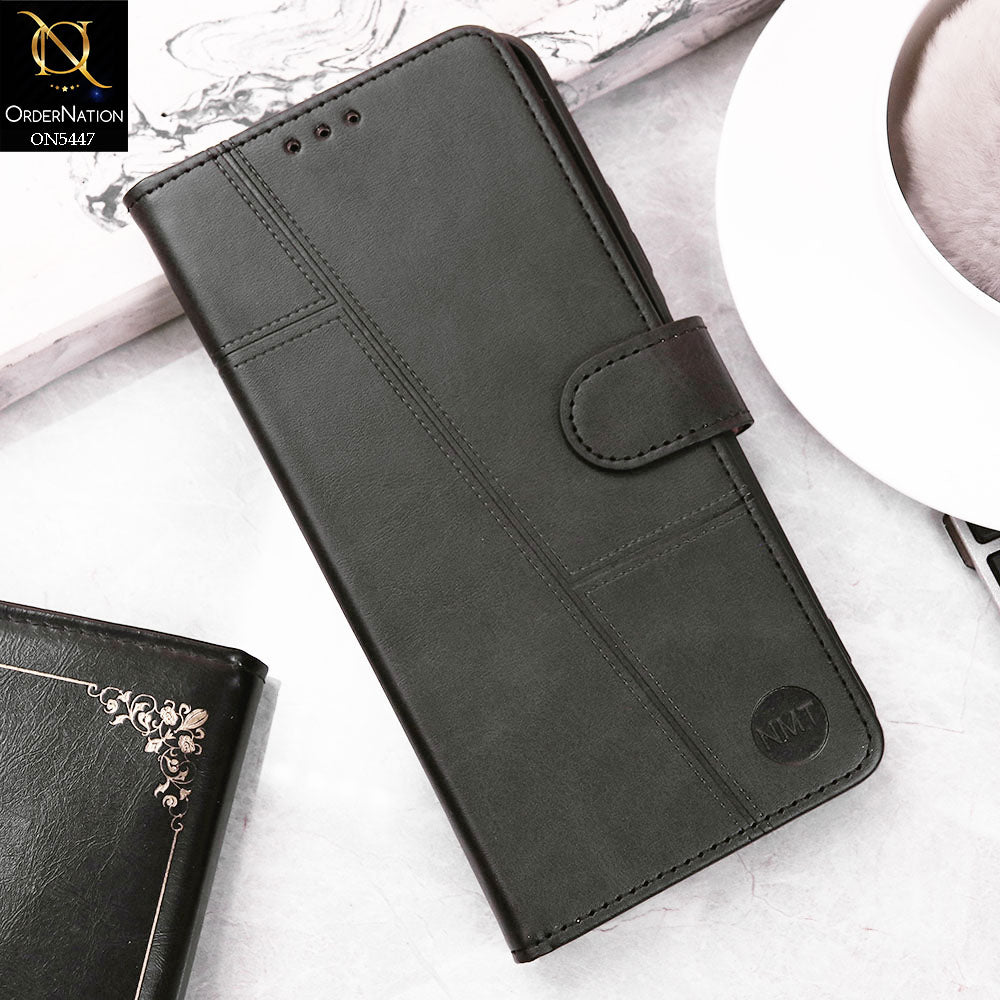 itel S23 Cover - Black - Premium Leather Megantic Flip Book Covers With Card Holding Option