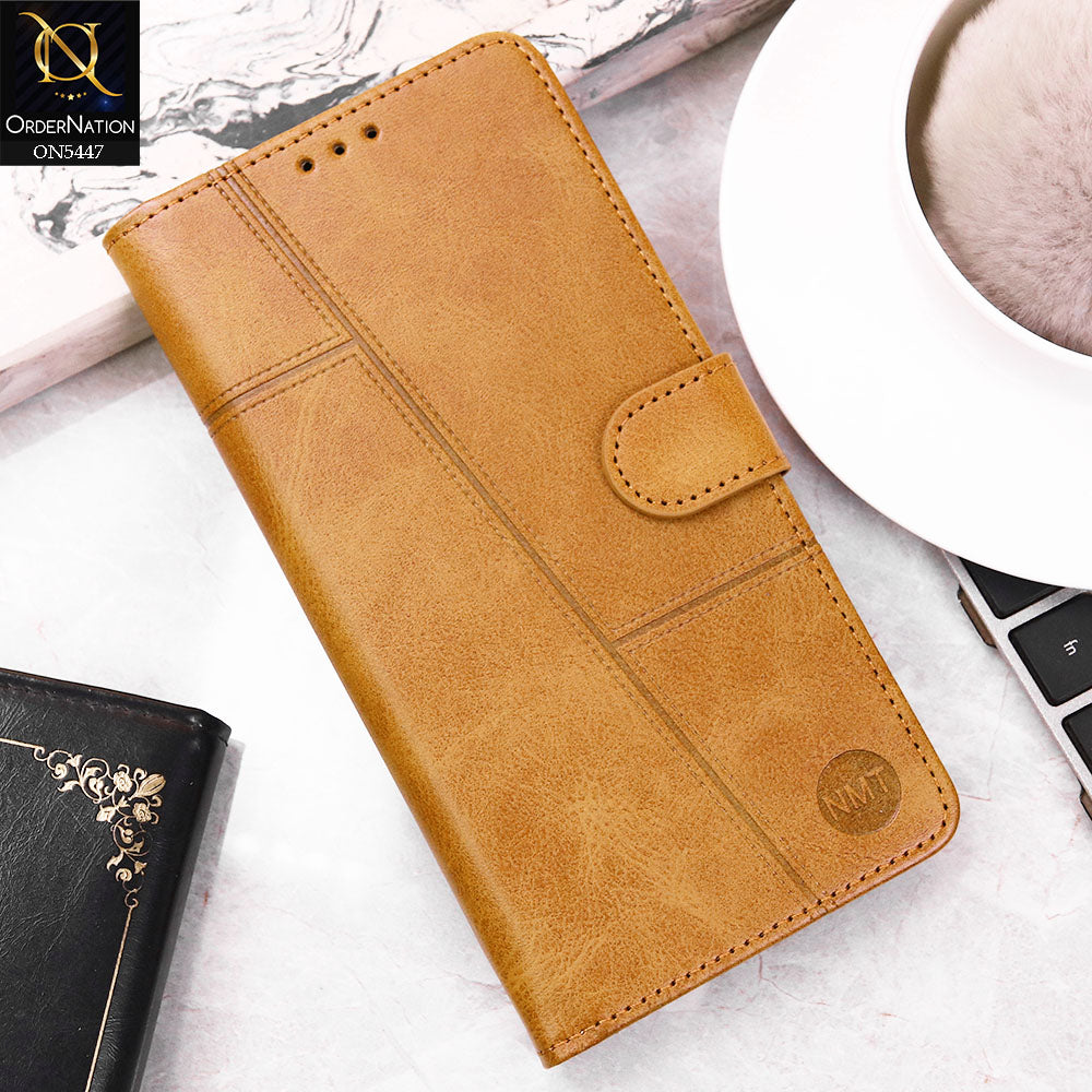 Vivo Y29 4G Cover - Light Brown - Premium Leather Megantic Flip Book Covers With Card Holding Option