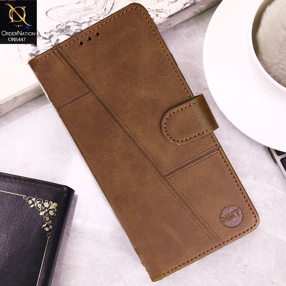 Vivo Y29 4G Cover - Dark Brown - Premium Leather Megantic Flip Book Covers With Card Holding Option