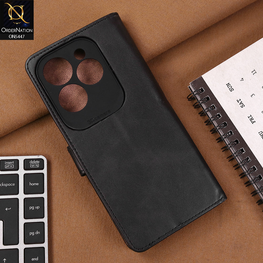 Infinix Hot 40 Pro Cover - Black - Premium Leather Megantic Flip Book Covers With Card Holding Option