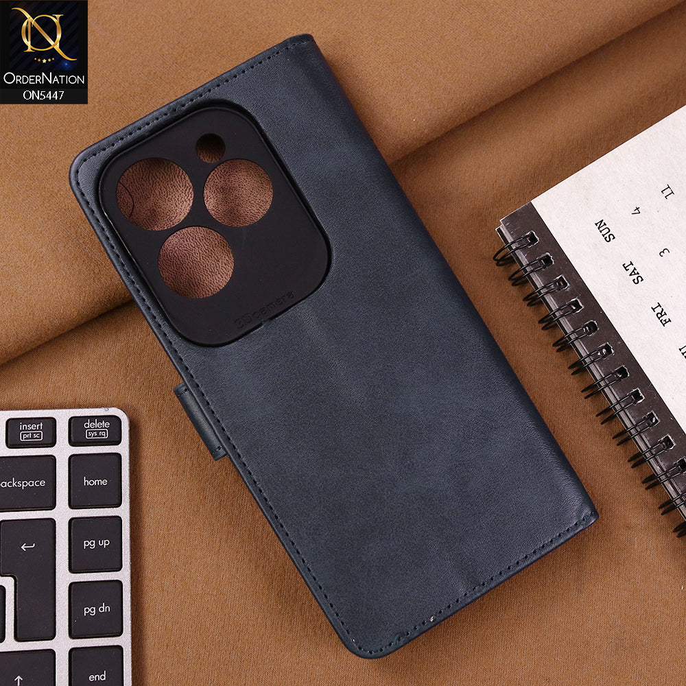 Infinix Hot 40 Cover - Blue - Premium Leather Megantic Flip Book Covers With Card Holding Option