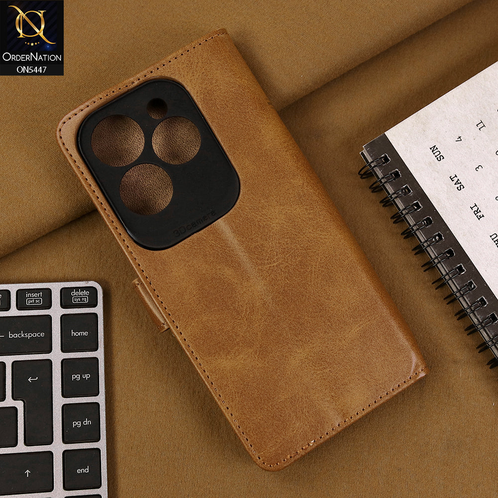 Infinix Hot 40 Cover - Light Brown - Premium Leather Megantic Flip Book Covers With Card Holding Option