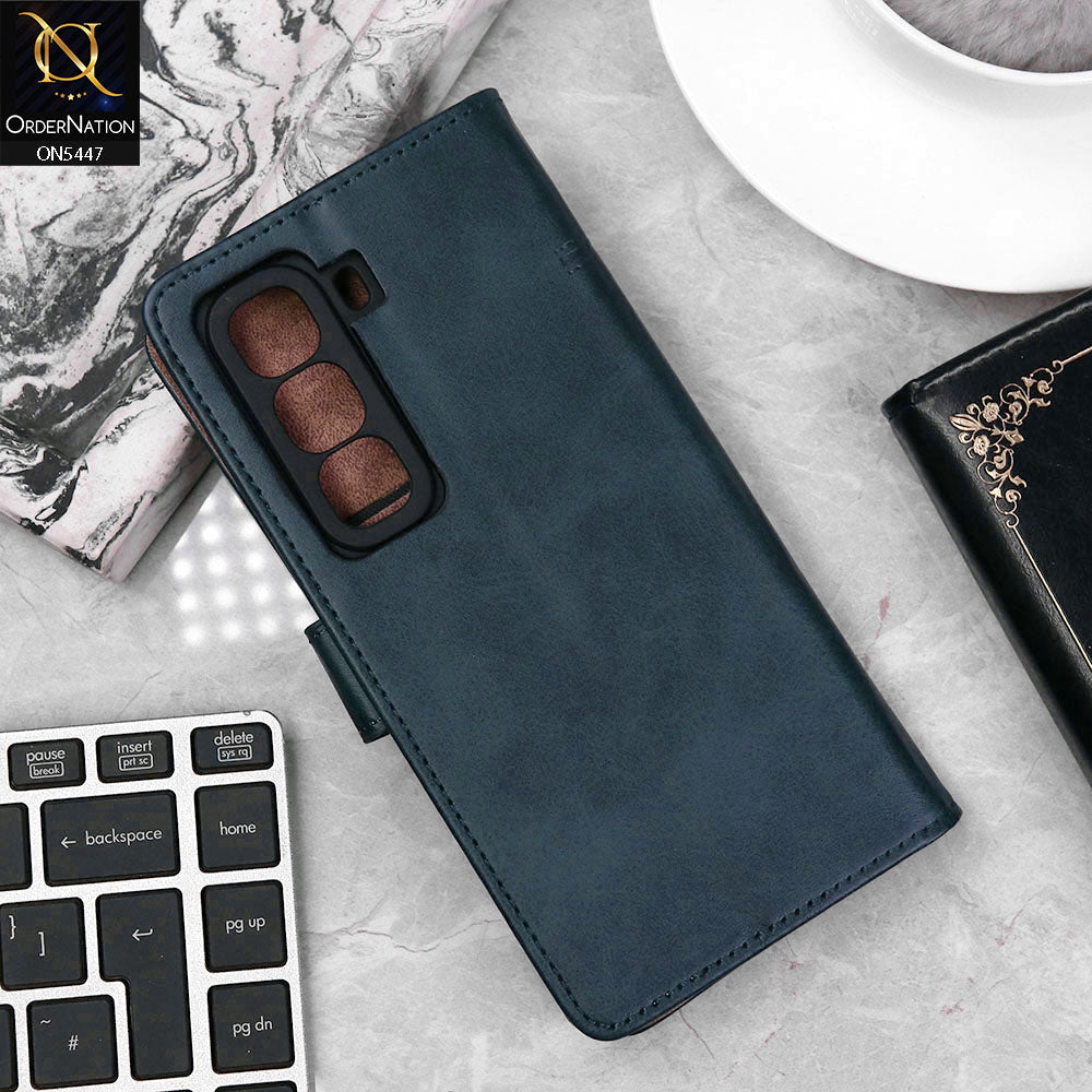 Infinix Hot 50 Pro Plus Cover - Blue - Premium Leather Megantic Flip Book Covers With Card Holding Option