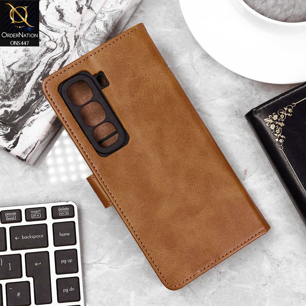 Infinix Hot 50 Pro Plus Cover - Light Brown - Premium Leather Megantic Flip Book Covers With Card Holding Option