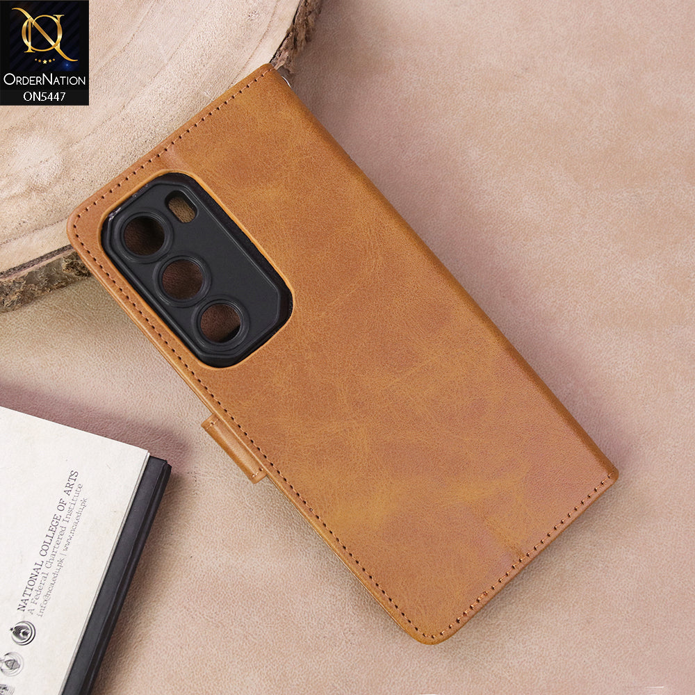 Infinix Hot 60i Cover - Light Brown - Premium Leather Megantic Flip Book Covers With Card Holding Option