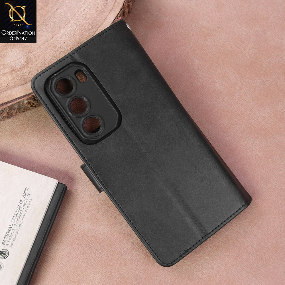Infinix Hot 60i Cover - Black - Premium Leather Megantic Flip Book Covers With Card Holding Option