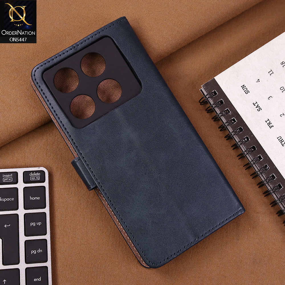 Infinix Note 40 Pro Cover - Blue - Premium Leather Megantic Flip Book Covers With Card Holding Option