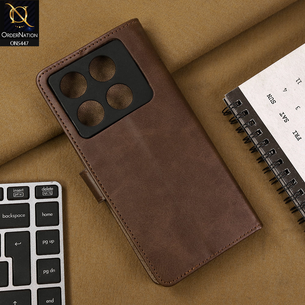 Infinix Note 40 Pro Cover - Dark Brown - Premium Leather Megantic Flip Book Covers With Card Holding Option