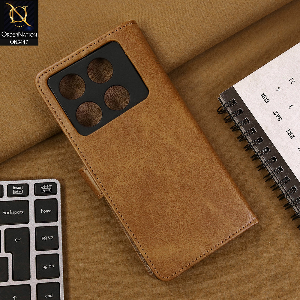 Infinix Note 40 Pro Cover - Light Brown - Premium Leather Megantic Flip Book Covers With Card Holding Option
