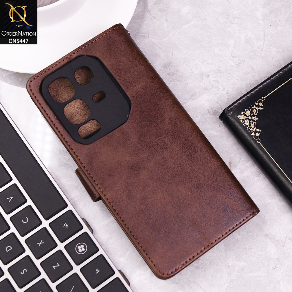 Infinix Note 50 Pro 4G Cover - Dark Brown - Premium Leather Megantic Flip Book Covers With Card Holding Option