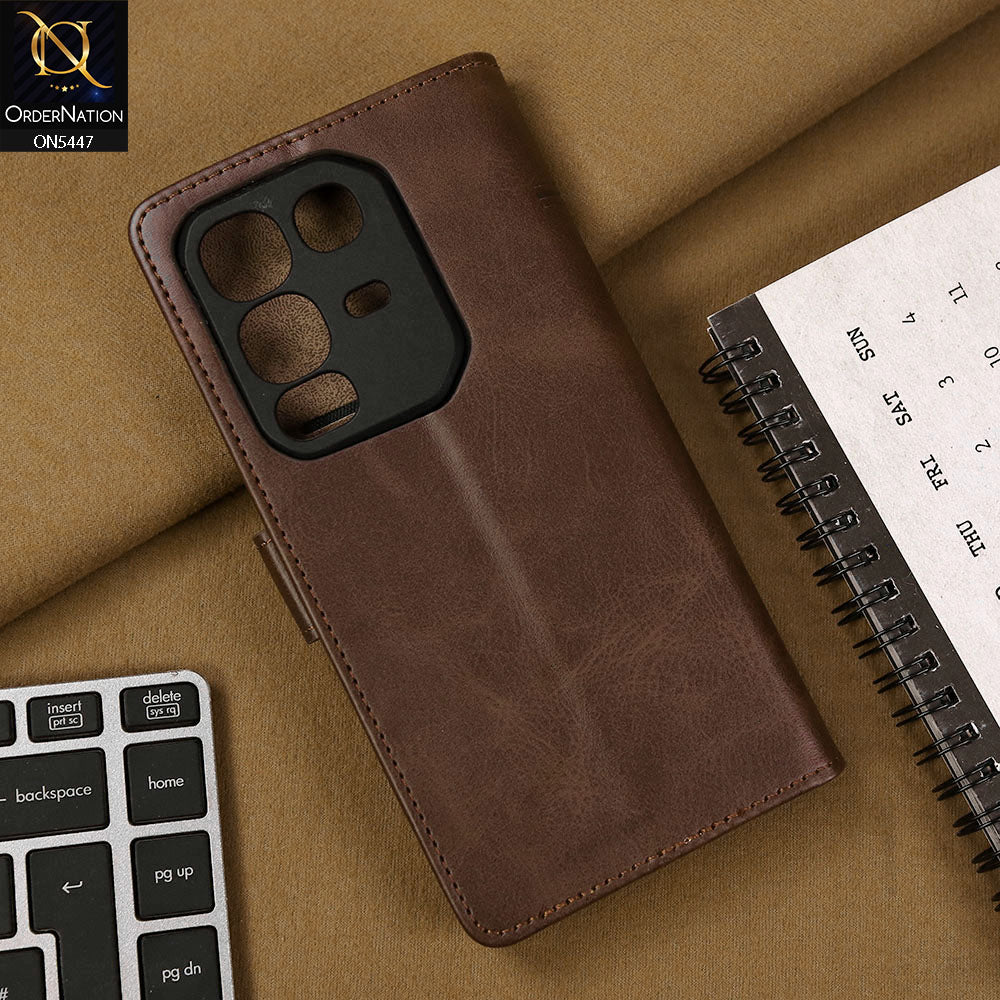 Infinix Note 50 Pro 4G Cover - Dark Brown - Premium Leather Megantic Flip Book Covers With Card Holding Option