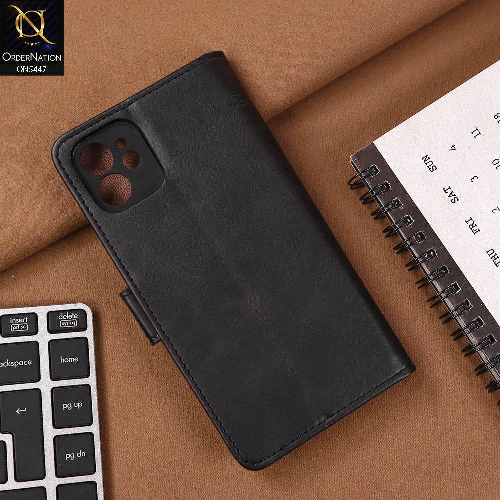 iPhone 11 Cover - Black - Premium Leather Megantic Flip Book Covers With Card Holding Option - Futurestore.pk