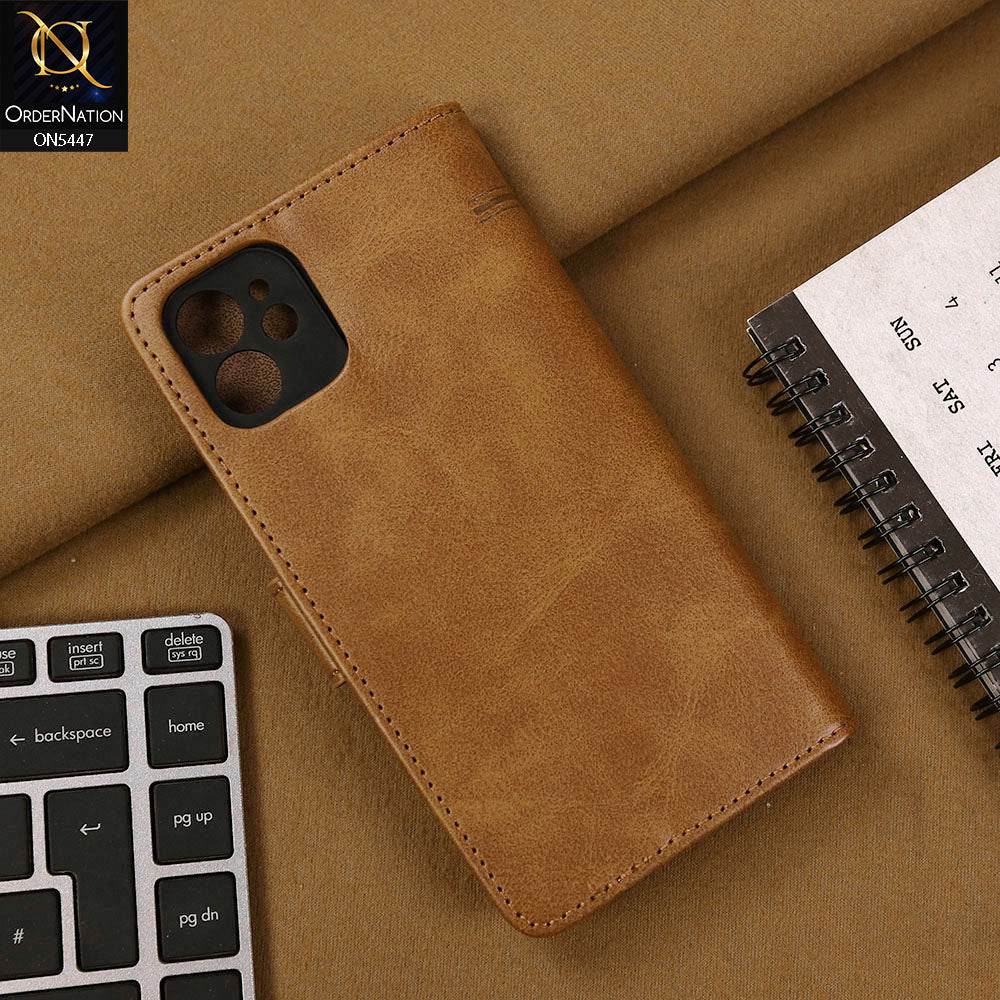 iPhone 11 Cover - Light Brown - Premium Leather Megantic Flip Book Covers With Card Holding Option - Futurestore.pk