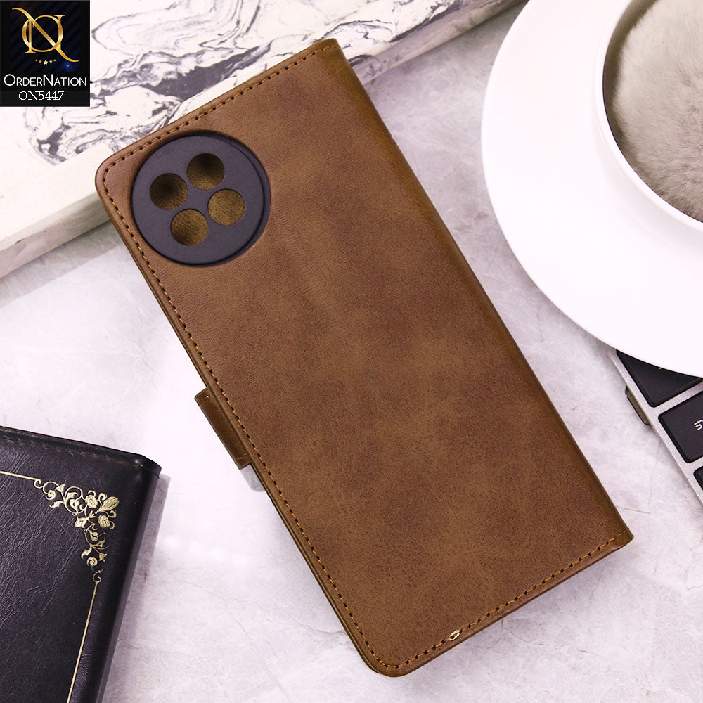 itel S23 Cover - Dark Brown - Premium Leather Megantic Flip Book Covers With Card Holding Option