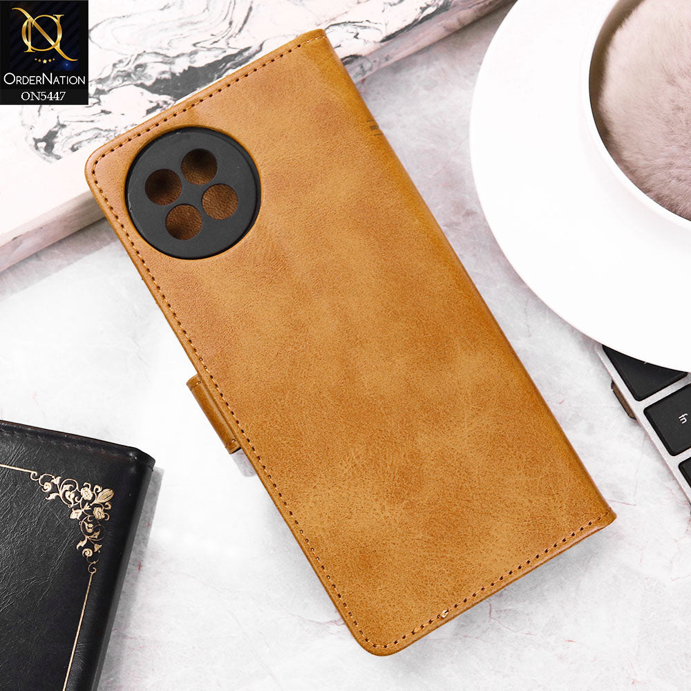 itel S23 Cover - Light Brown - Premium Leather Megantic Flip Book Covers With Card Holding Option