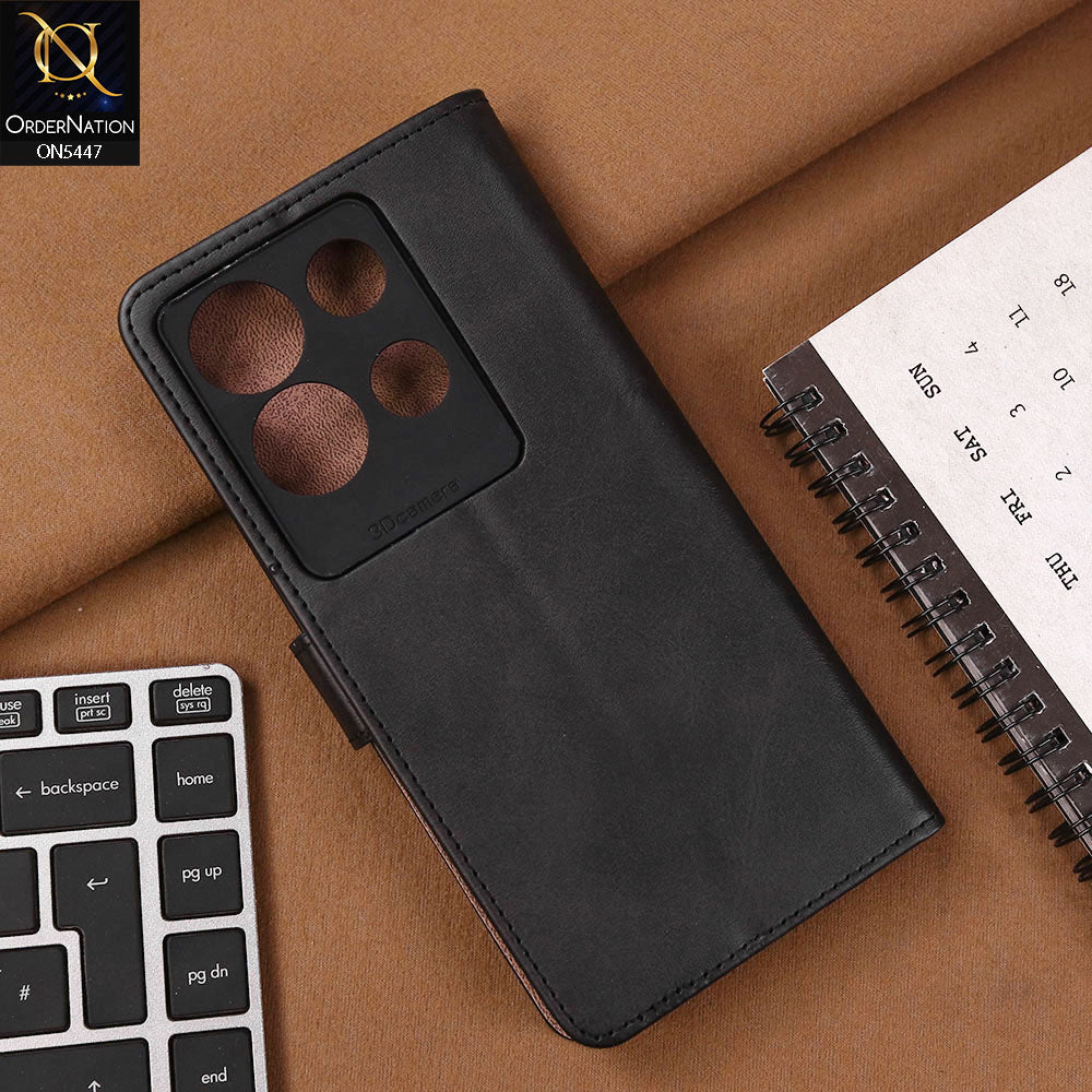 Infinix Note 30 Cover - Black - Premium Leather Megantic Flip Book Covers With Card Holding Option