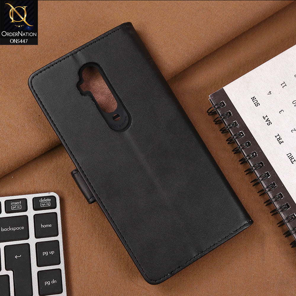 OnePlus 7T Pro Cover - Black - Premium Leather Megantic Flip Book Covers With Card Holding Option