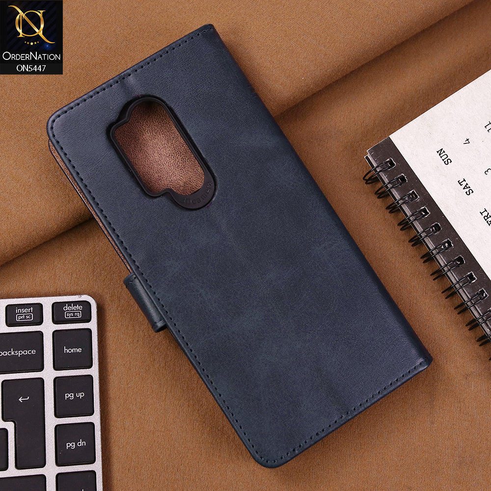 OnePlus 8 Pro Cover - Blue - Premium Leather Megantic Flip Book Covers With Card Holding Option